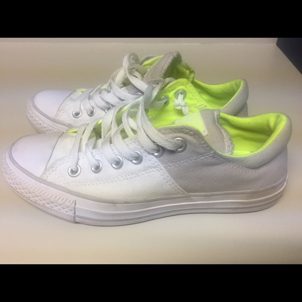 Women's size 7 white, grey, and neon converse